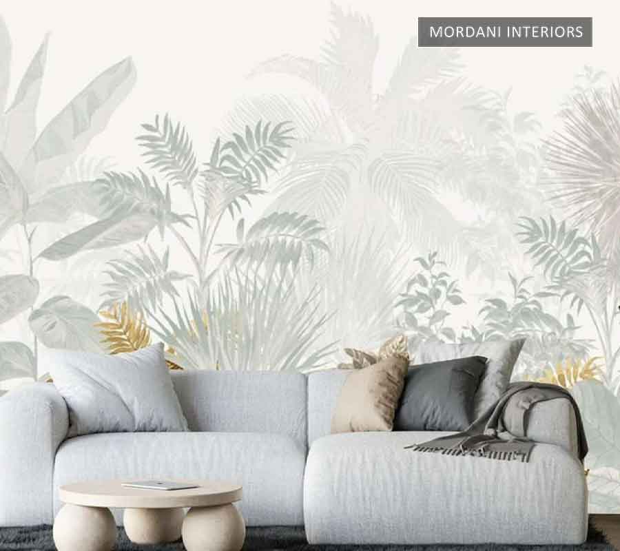 PASTEL GREEN LEAVES TROPICAL WALL MURALS _ I 